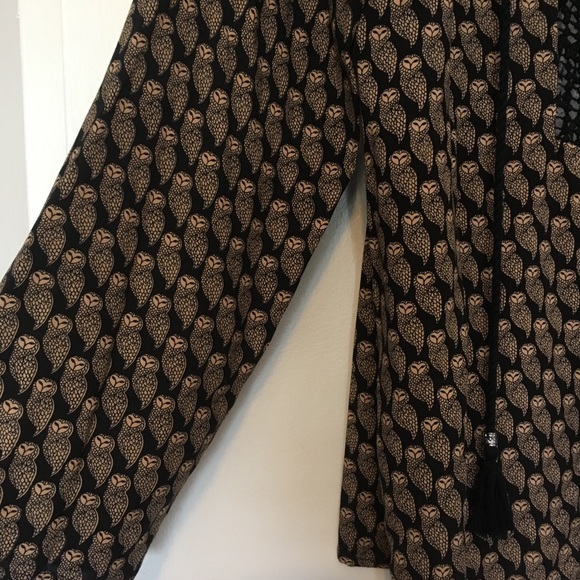 Anthro Daniel Rainn Owl Print Boho Blouse Top M - Picture 7 of 9